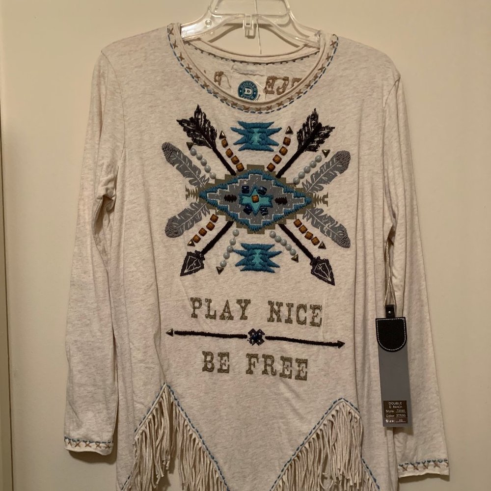 Beaded & Fringed Long Sleeve Double D Ranch T